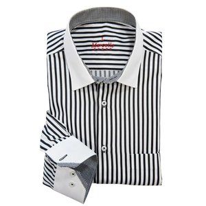 New WS02 Black Marcello Sport Shirt White Collar/Cuff Size Medium